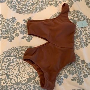 Cupshe brown one piece bathing suit.